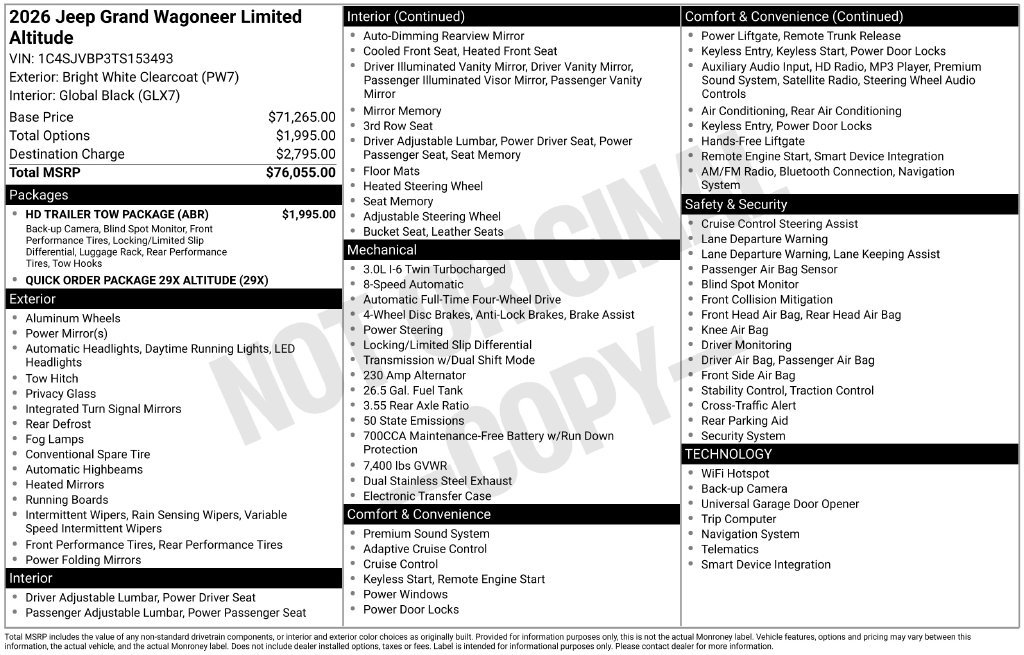 New 2026 Jeep Grand Wagoneer Limited w/ HD Trailer Tow Package AWD/4WD image 9