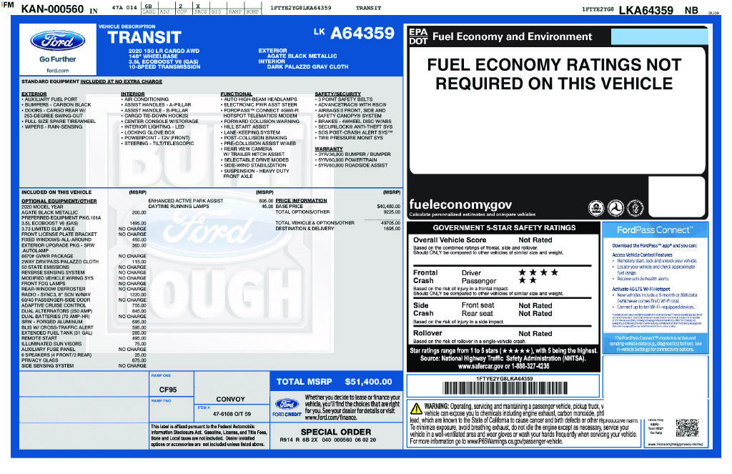 Used 2020 Ford Transit 150 Low Roof AWD w/ Exterior Upgrade Package image 35