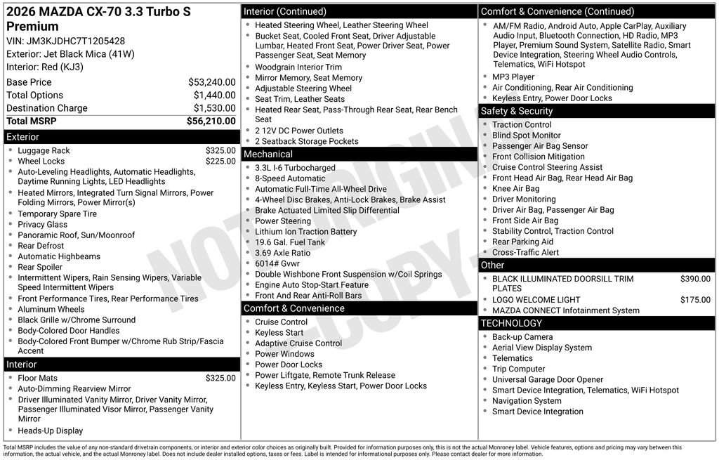 New 2026 MAZDA CX-70 3.3 Turbo S w/ Premium Package AWD/4WD image 6