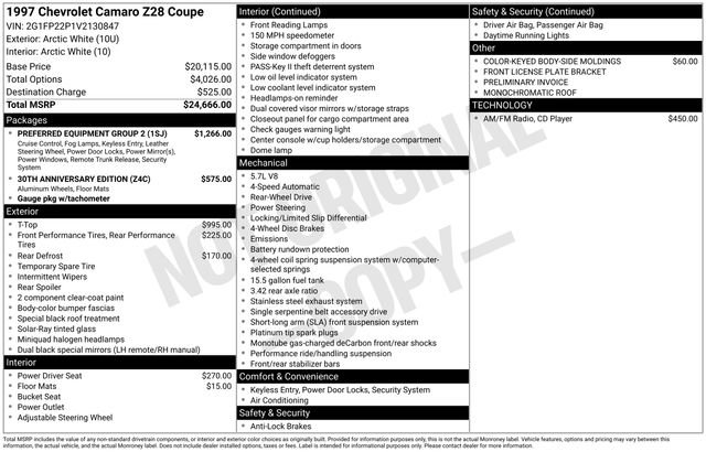 Used 1997 Chevrolet Camaro Z28 w/ Preferred Equipment Group 2 RWD image 5
