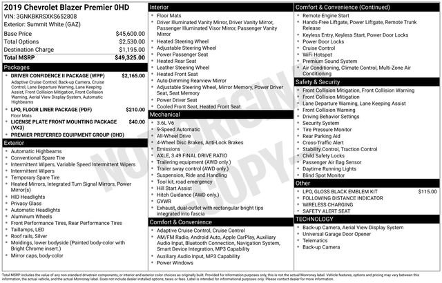 Certified 2019 Chevrolet Blazer Premier w/ Driver Confidence II Package AWD/4WD image 27
