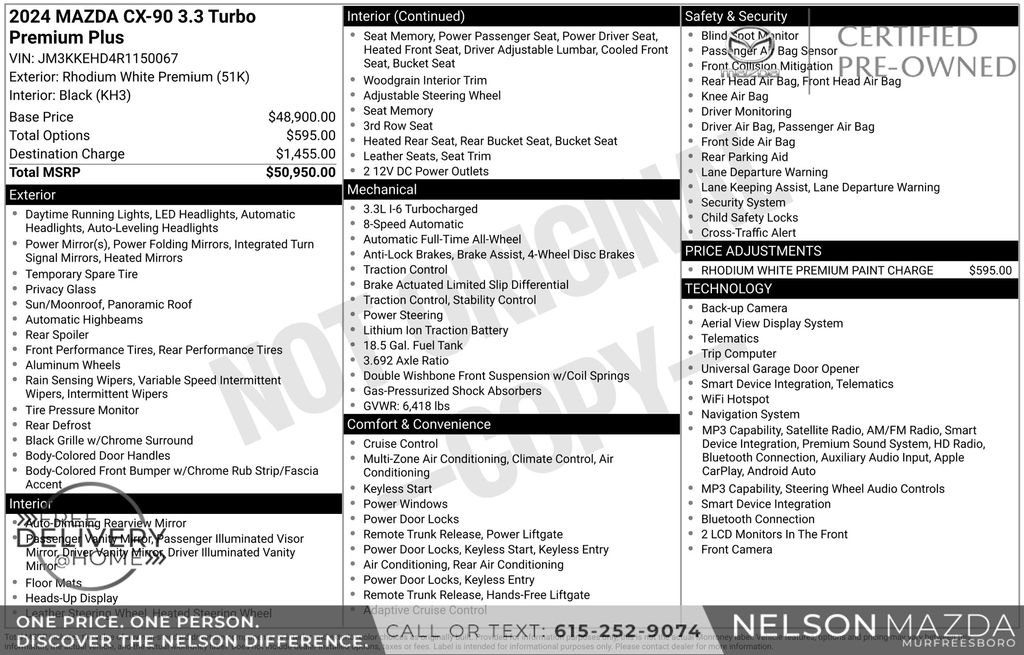 Certified 2024 MAZDA CX-90 3.3 Turbo w/ Premium Plus Pkg AWD/4WD image 2