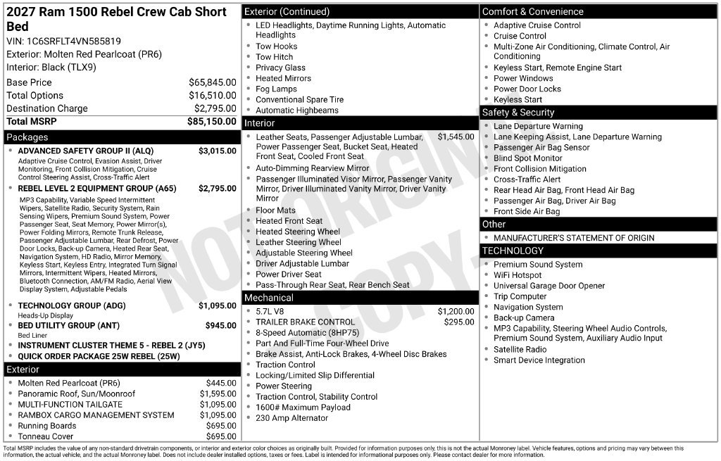 New 2027 RAM 1500 Rebel w/ Advanced Safety Group II AWD/4WD image 6