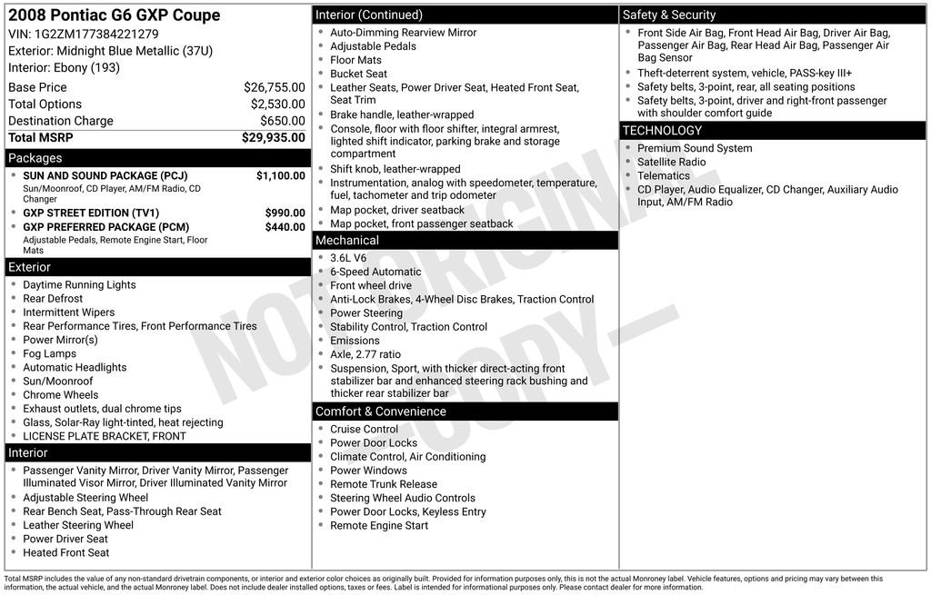 Used 2008 Pontiac G6 GXP w/ Sun And Sound Package FWD image 16