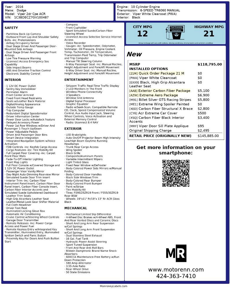 Used 2016 Dodge Viper ACR w/ Extreme Aero Package image 4