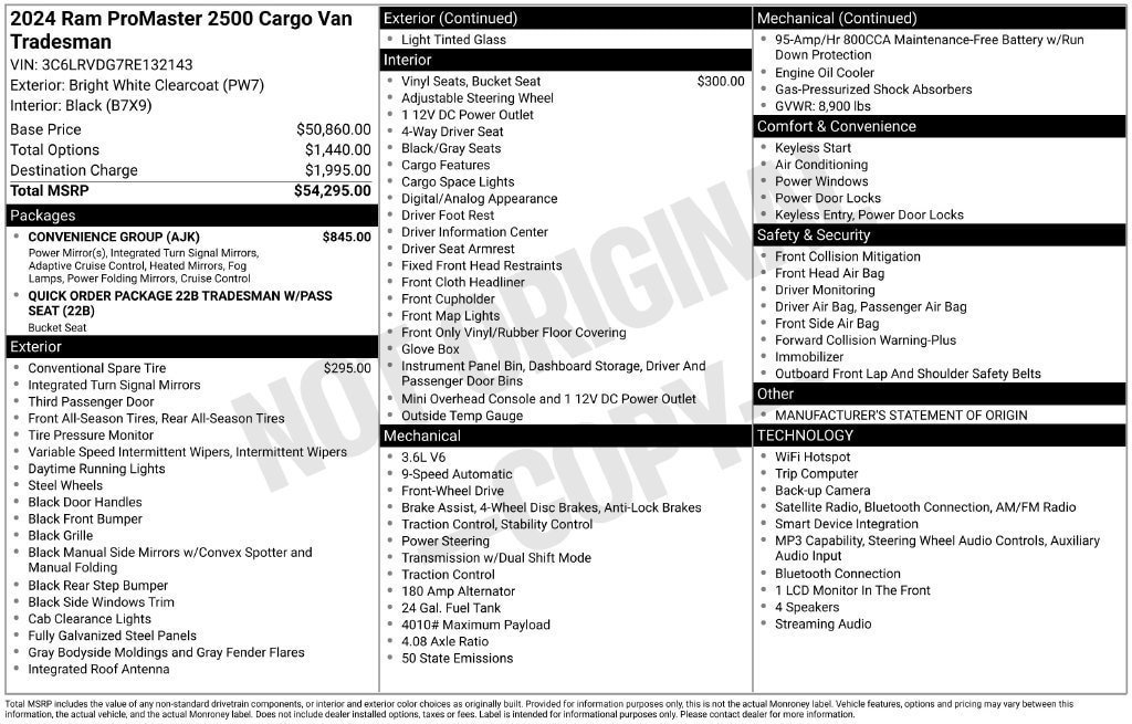 Used 2024 RAM ProMaster 2500 w/ Convenience Group FWD image 2
