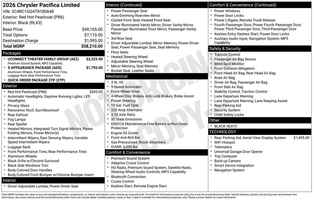 New 2026 Chrysler Pacifica Limited w/ Uconnect Theater Family Group FWD image 44
