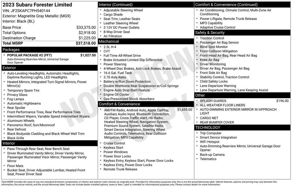 Used 2023 Subaru Forester Limited w/ Popular Package #2 AWD/4WD image 6