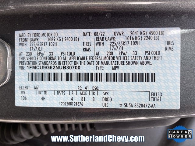 Used 2022 Ford Escape SE w/ Convenience Package image 44