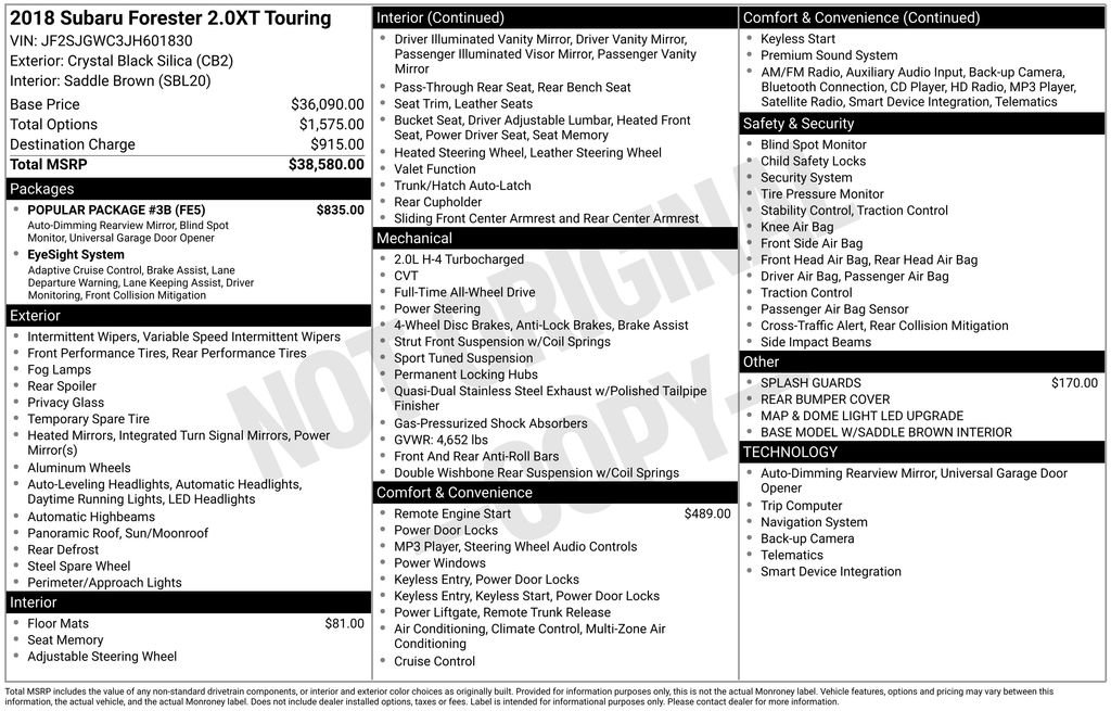Used 2018 Subaru Forester 2.0XT Touring w/ Popular Package #3B image 62