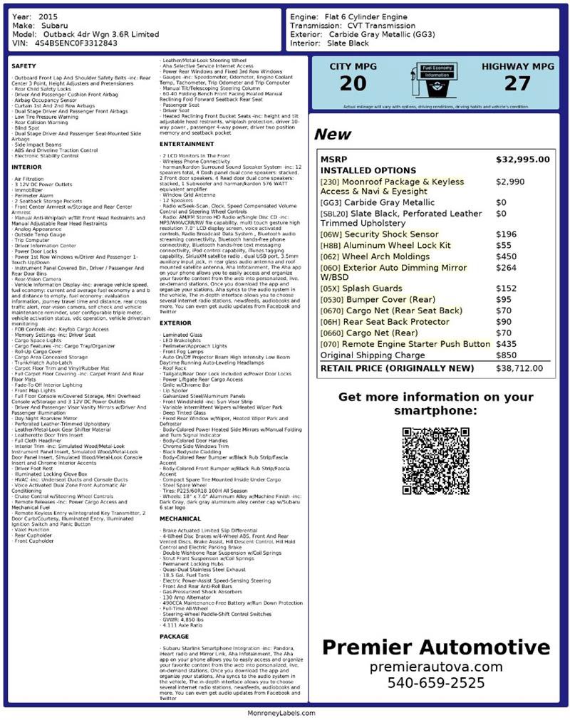 Used 2015 Subaru Outback 3.6R Limited image 2