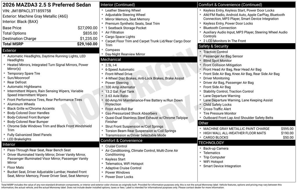 New 2026 MAZDA MAZDA3 2.5 S Sedan w/ Preferred Pkg FWD image 3