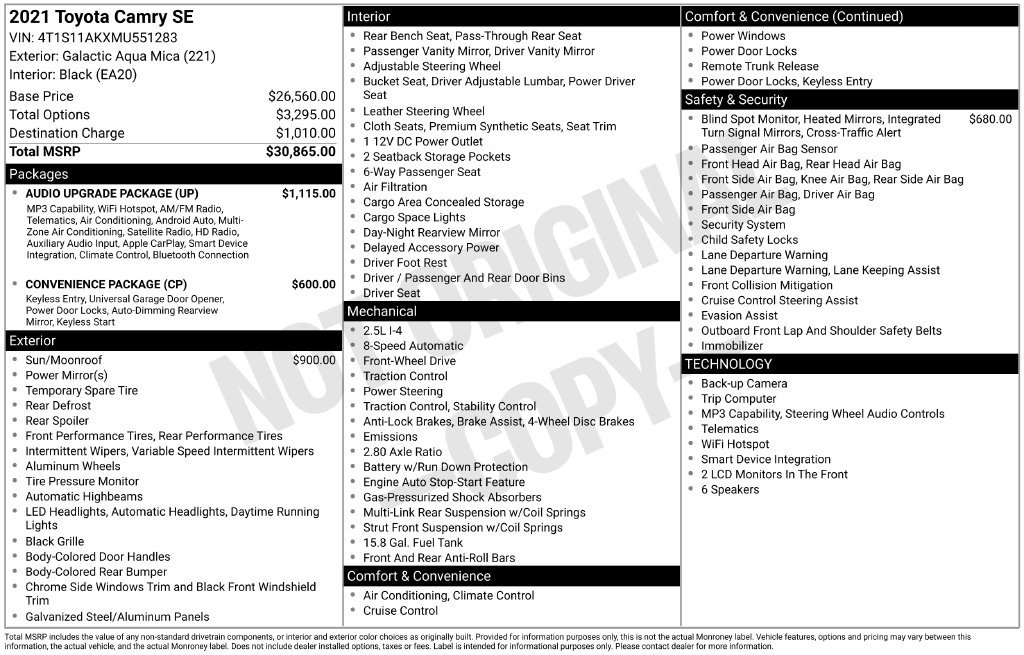 Used 2021 Toyota Camry SE w/ Audio Upgrade Package FWD image 10