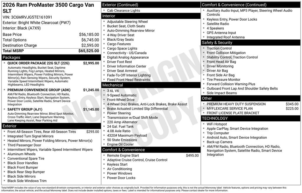 New 2026 RAM ProMaster 3500 w/ Quick Order Package 22G SLT FWD image 4