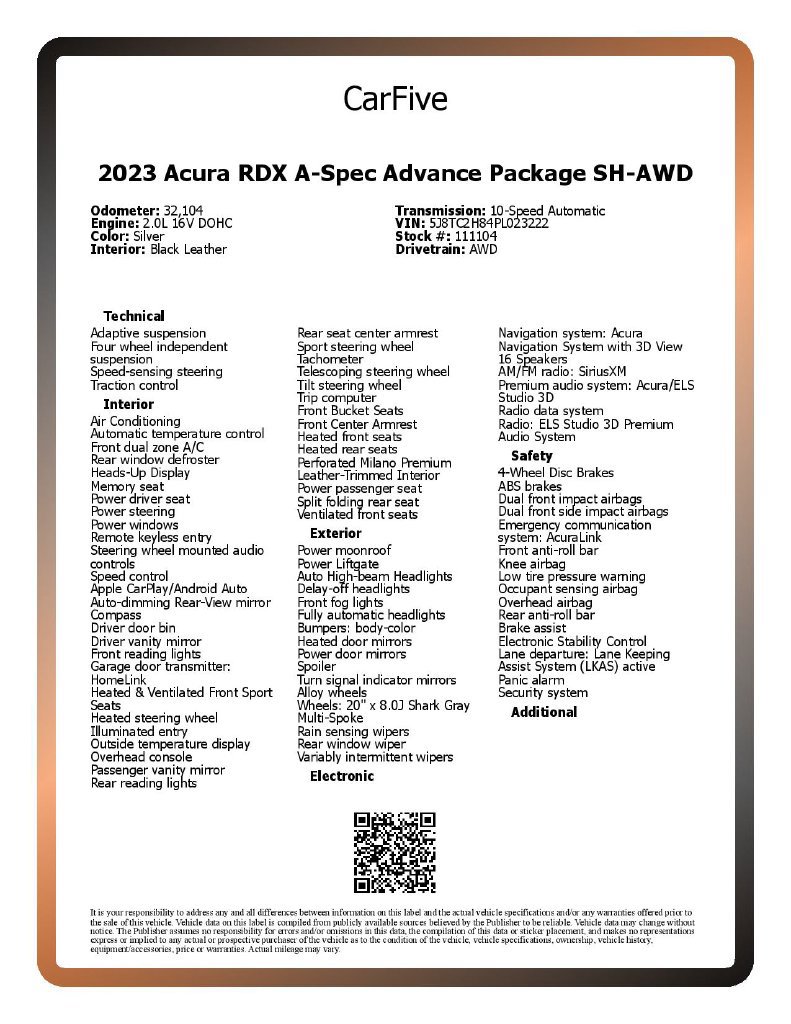 Used 2023 Acura RDX w/ Advance Package AWD/4WD image 30