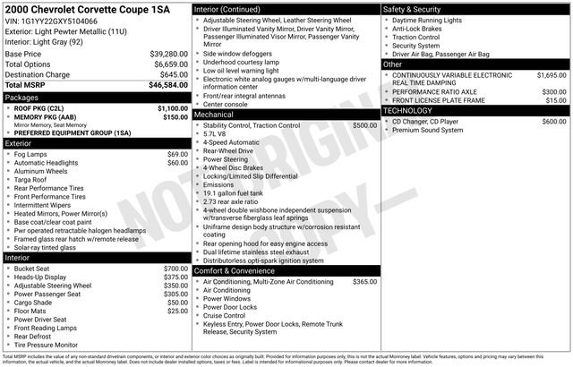 Used 2000 Chevrolet Corvette Coupe w/ Roof Pkg image 18