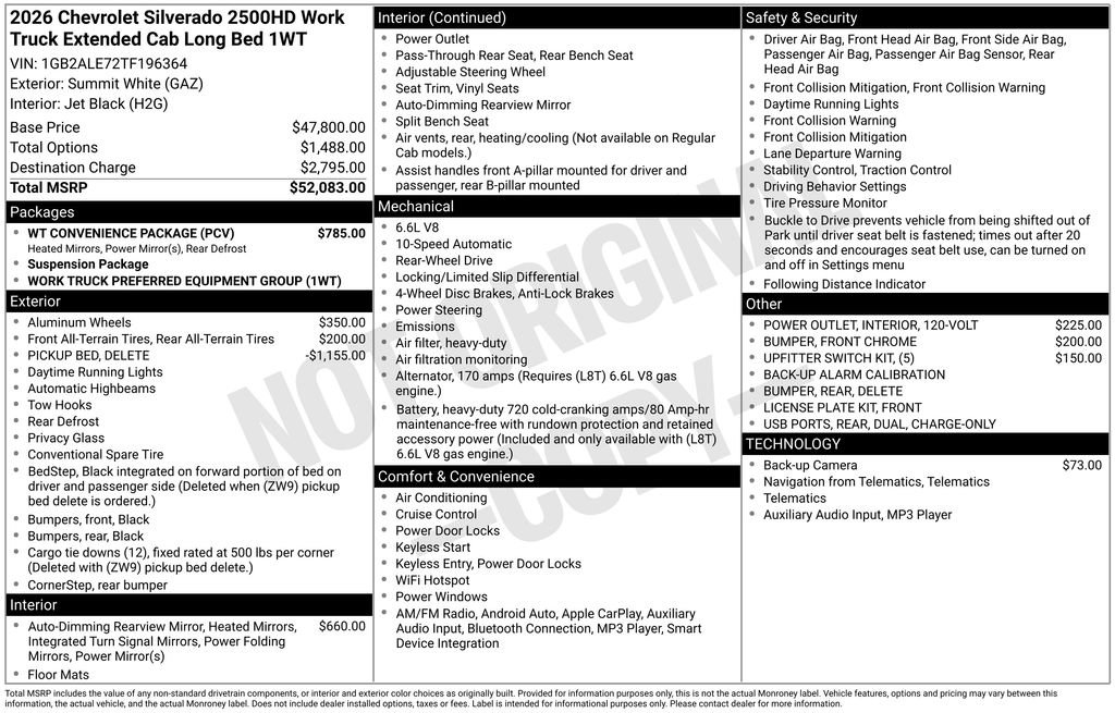 New 2026 Chevrolet Silverado 2500 W/T w/ WT Convenience Package RWD image 37