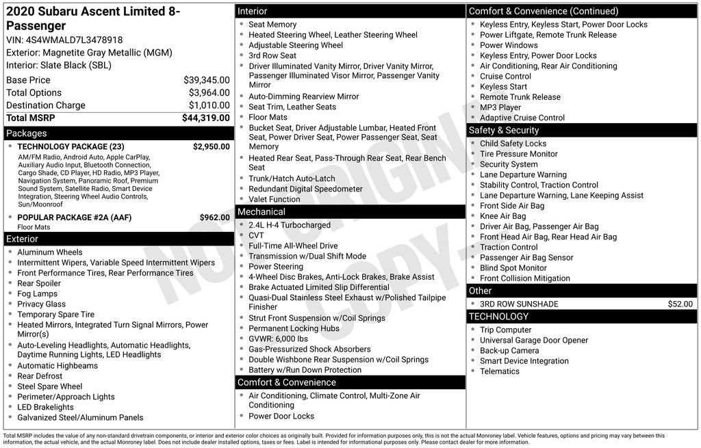 Used 2020 Subaru Ascent Limited w/ Technology Package image 31