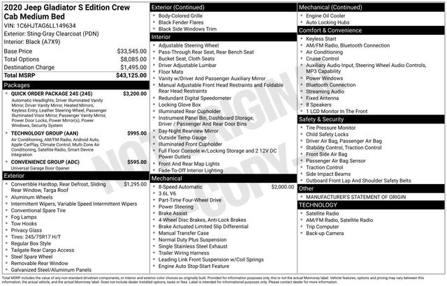 Used 2020 Jeep Gladiator Sport w/ Quick Order Package 24S image 33