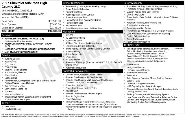 New 2027 Chevrolet Suburban High Country AWD/4WD image 3