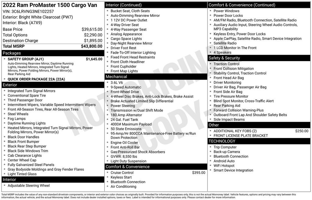 Used 2022 RAM ProMaster 1500 w/ Safety Group FWD image 6