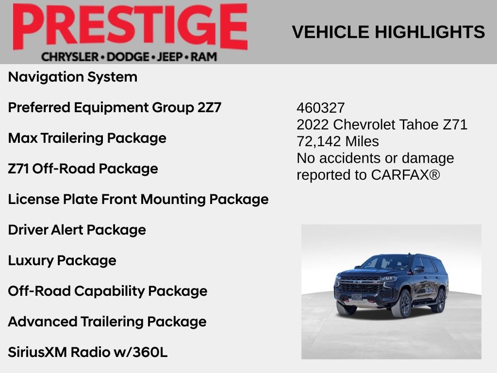 Used 2022 Chevrolet Tahoe Z71 w/ Z71 Off-Road Package AWD/4WD image 2