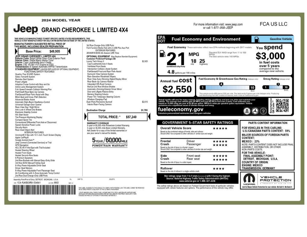 Used 2024 Jeep Grand Cherokee L Limited w/ Luxury Tech Group II image 2