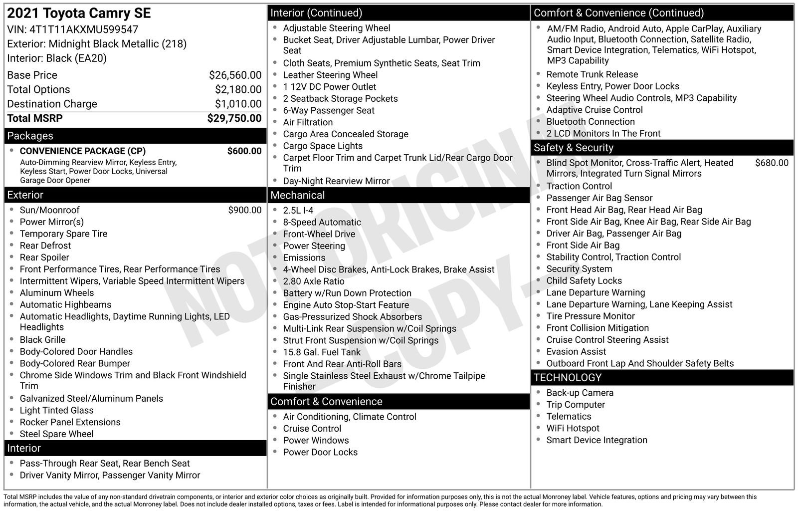 Used 2021 Toyota Camry SE w/ Convenience Package FWD image 12