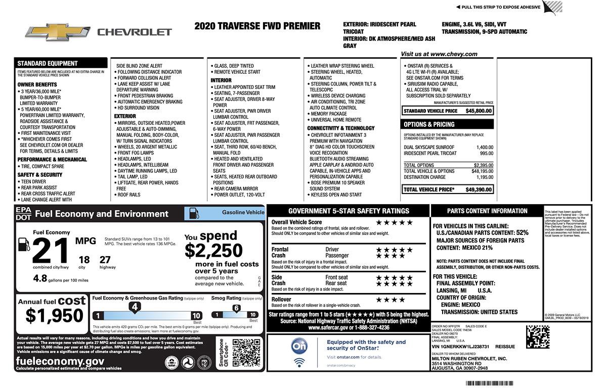 Used 2020 Chevrolet Traverse Premier FWD image 2