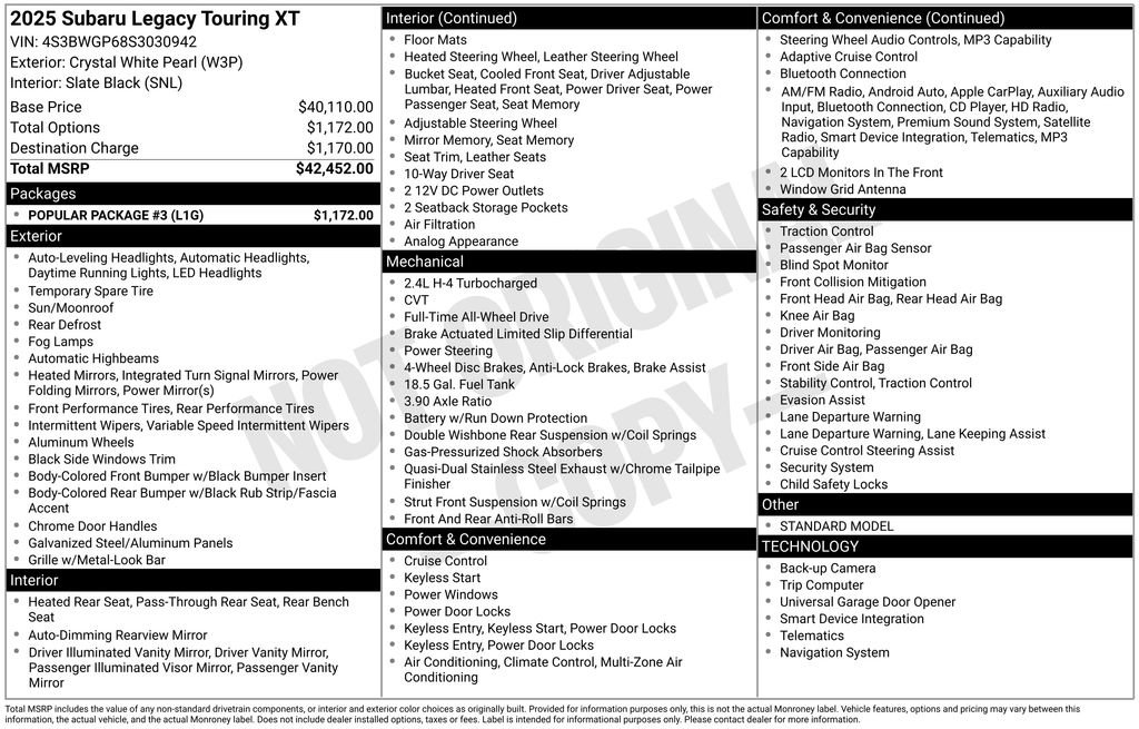 Used 2025 Subaru Legacy Touring XT w/ Popular Package #3 image 7