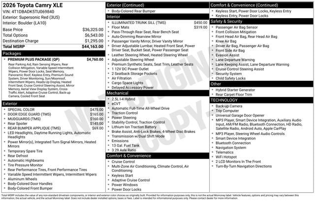 New 2026 Toyota Camry XLE w/ Premium Plus Package AWD/4WD image 4