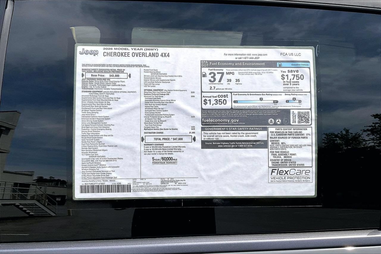 New 2026 Jeep Cherokee Overland w/ Advanced Pro Tech Group AWD/4WD image 38