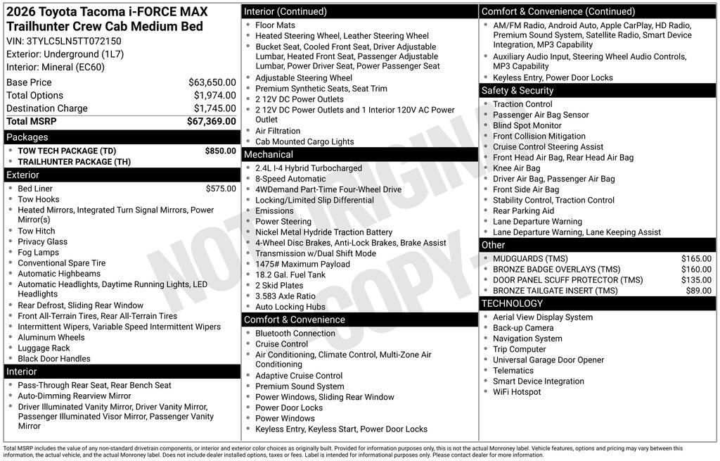 New 2026 Toyota Tacoma 4x4 Double Cab Hybrid w/ Tow Tech Package image 7