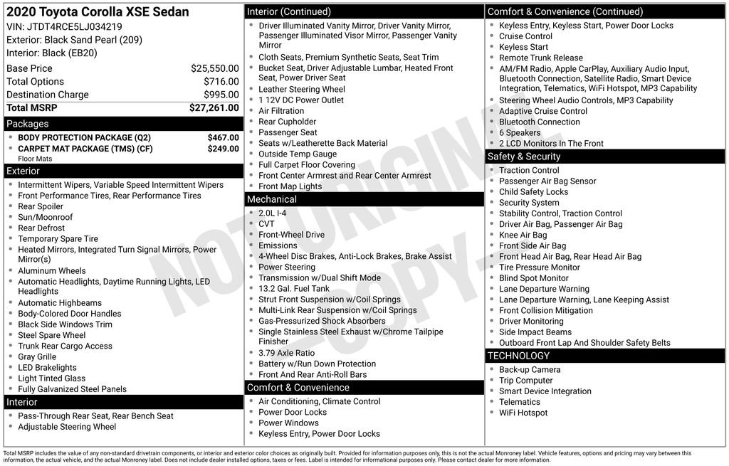 Used 2020 Toyota Corolla XSE w/ Body Protection Package FWD image 5