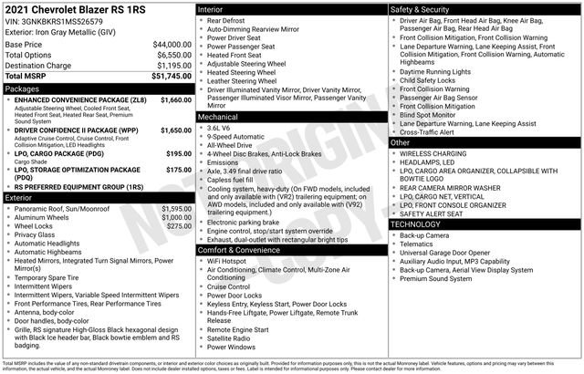 Certified 2021 Chevrolet Blazer RS w/ Enhanced Convenience Package AWD/4WD image 41