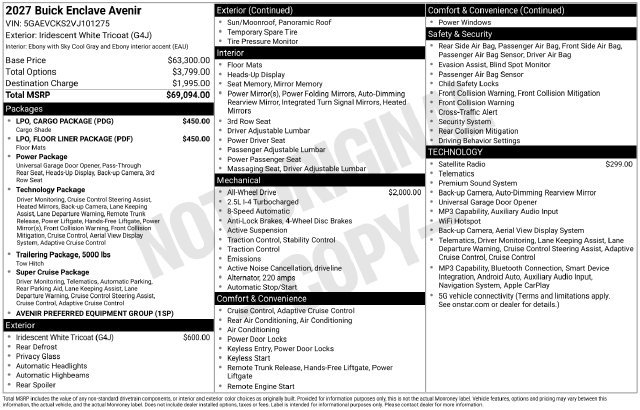 New 2027 Buick Enclave Avenir w/ LPO, Floor Liner Package AWD/4WD image 23