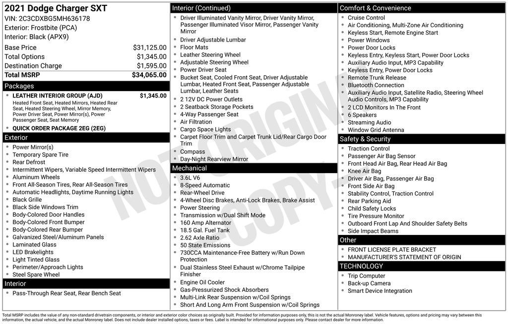 Used 2021 Dodge Charger SXT w/ Leather Interior Group image 17