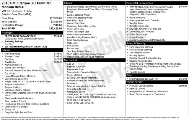 Used 2016 GMC Canyon SLT w/ Driver Alert Package AWD/4WD image 38