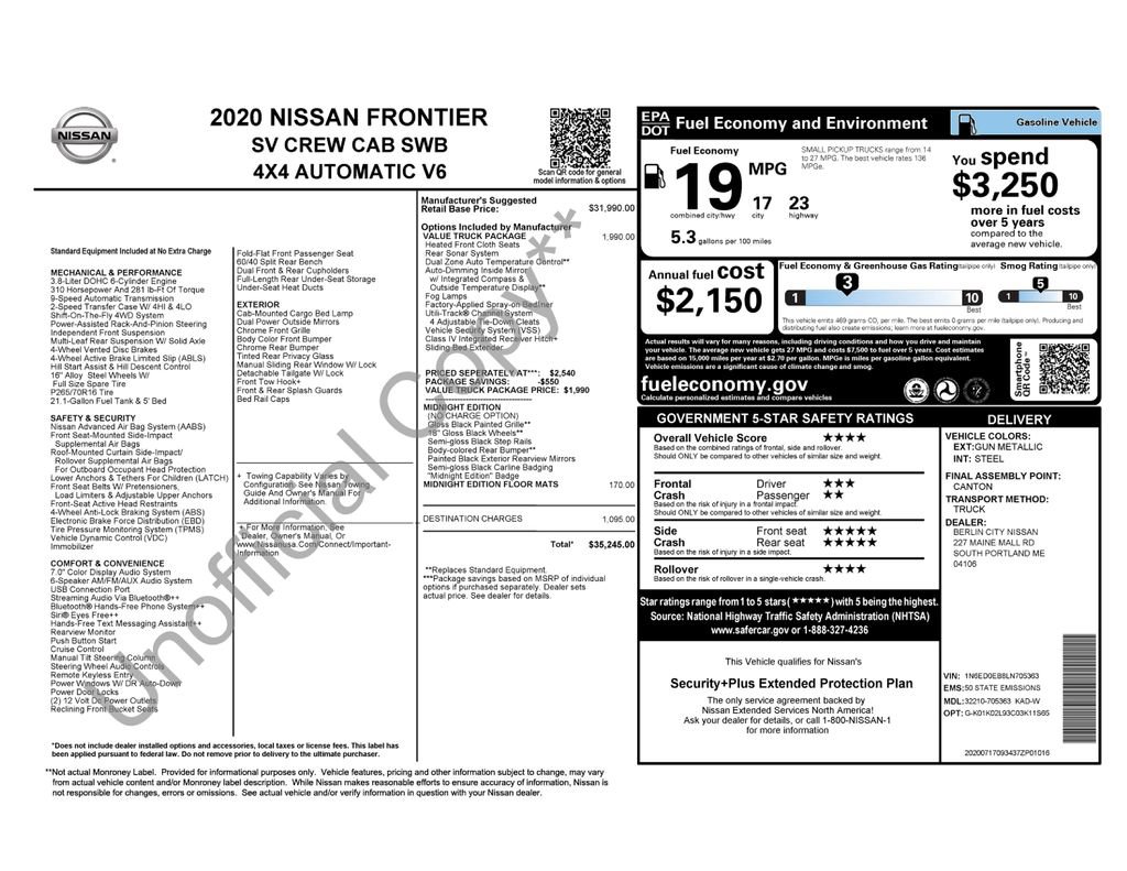 Used 2020 Nissan Frontier SV w/ Midnight Edition Floor Mats image 21