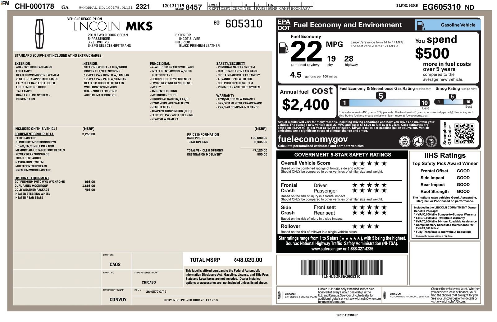 Used 2014 Lincoln MKS w/ Equipment Group 101A FWD image 1