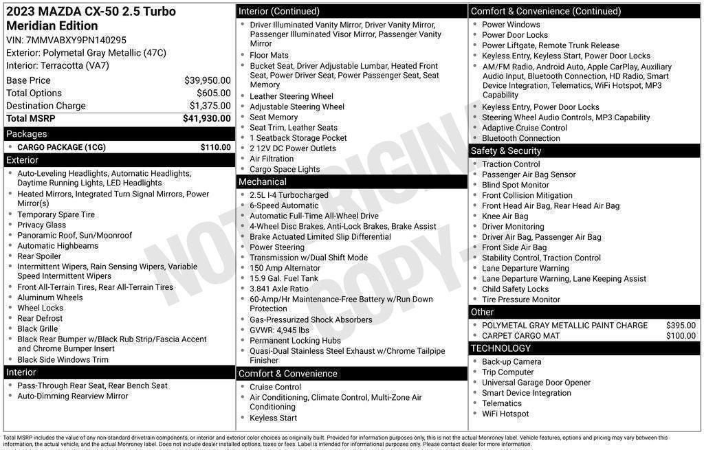 Certified 2023 MAZDA CX-50 Meridian Edition w/ Cargo Package AWD/4WD image 39