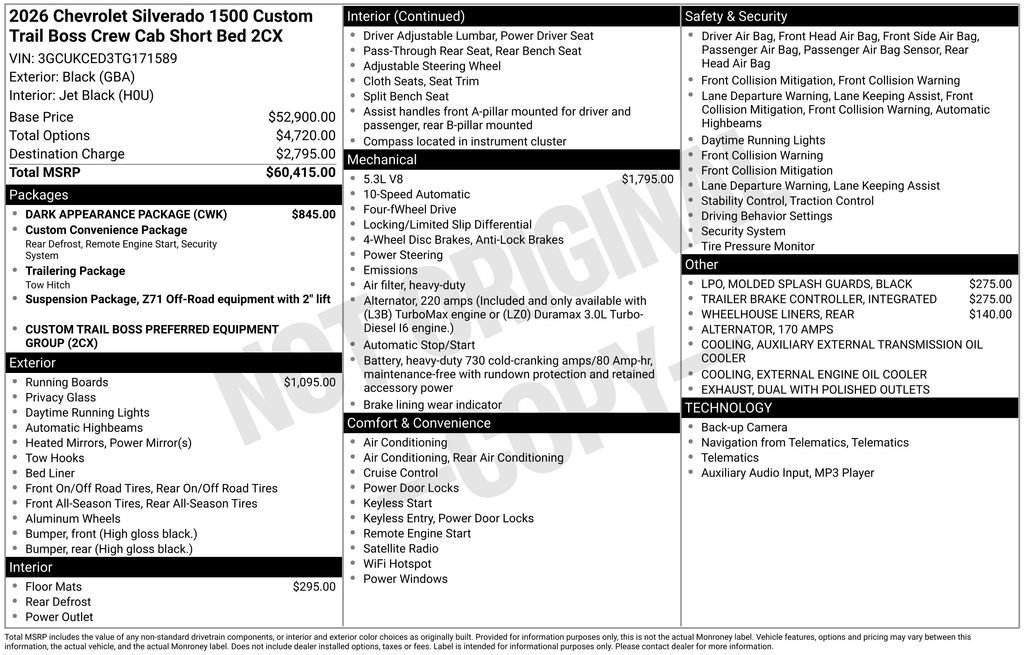 New 2026 Chevrolet Silverado 1500 Custom Trail Boss w/ Dark Appearance Package image 4