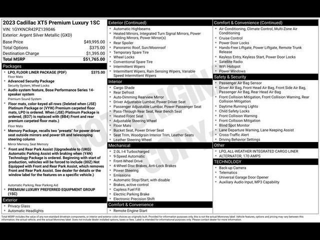 Used 2023 Cadillac XT5 Premium Luxury w/ LPO, Floor Liner Package image 41