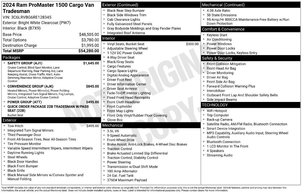 Used 2024 RAM ProMaster 1500 w/ Safety Group FWD image 15