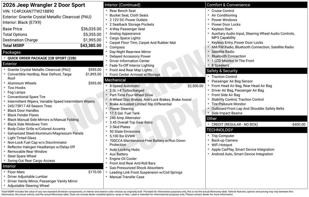New 2026 Jeep Wrangler Sport AWD/4WD image 6