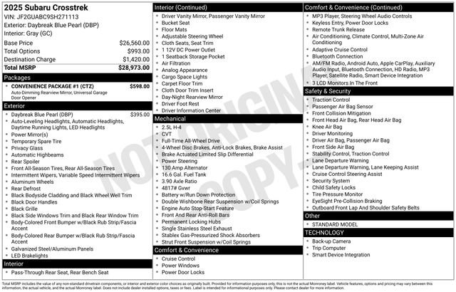 Used 2025 Subaru Crosstrek 2.0i w/ Convenience Package #1 image 7