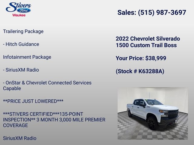 Used 2022 Chevrolet Silverado 1500 Custom Trail Boss w/ Safety Confidence Package AWD/4WD image 40