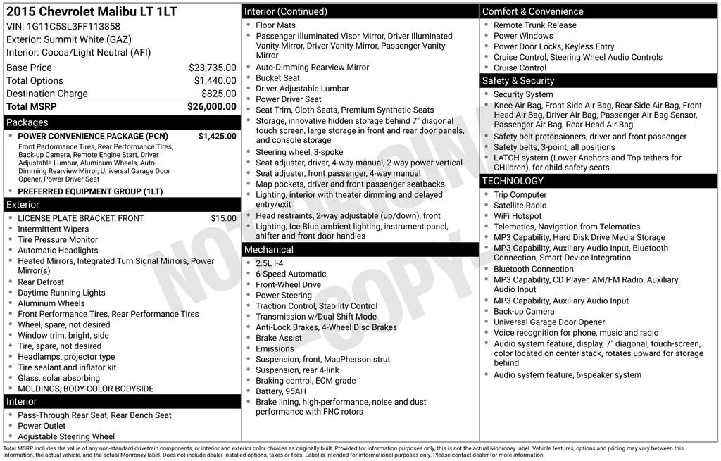 Used 2015 Chevrolet Malibu LT w/ Power Convenience Package FWD image 33