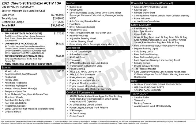 Used 2021 Chevrolet TrailBlazer ACTIV w/ Sun and Liftgate Package AWD/4WD image 6