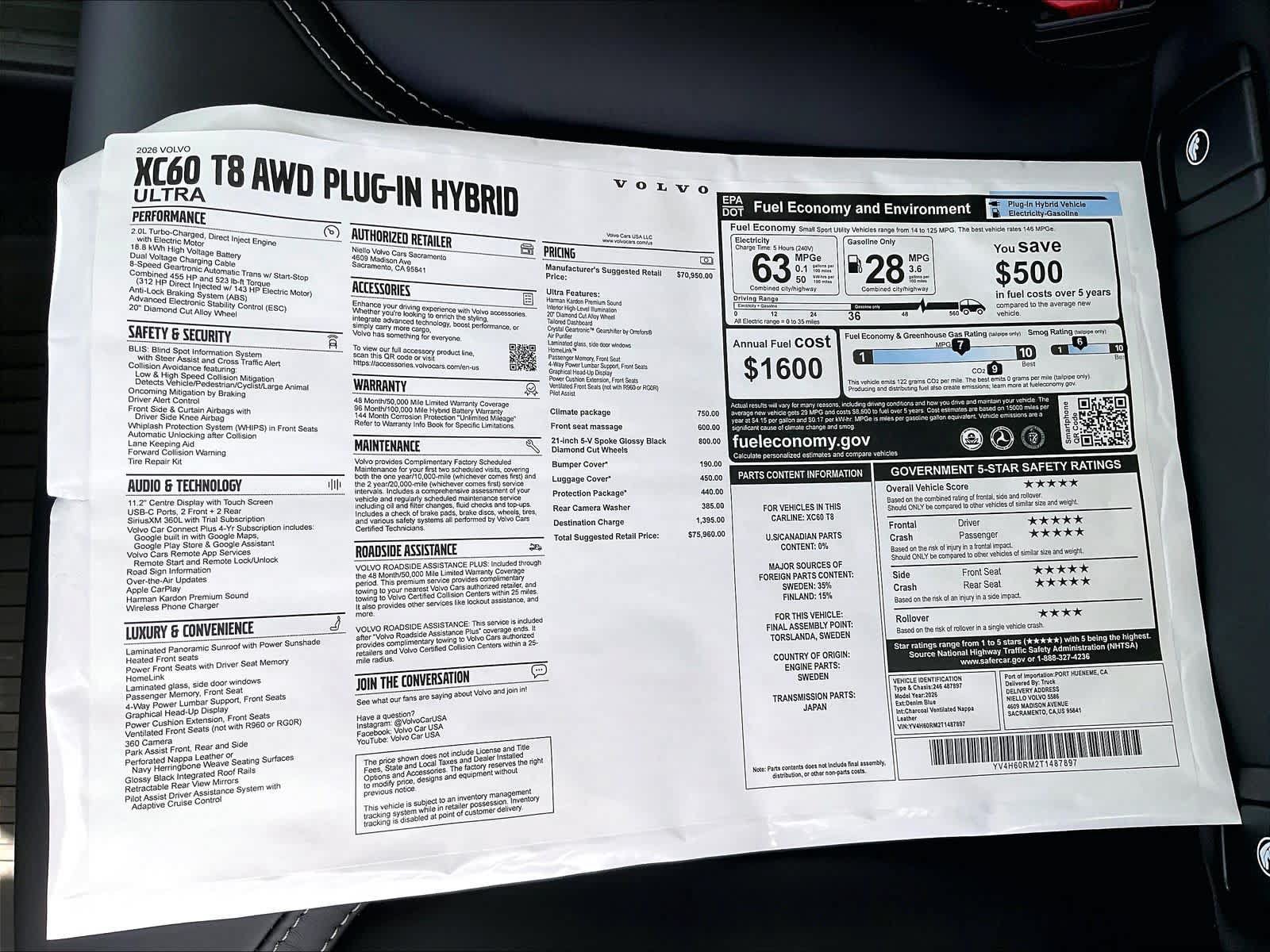 New 2026 Volvo XC60 T8 Ultra w/ Climate Package AWD/4WD image 36